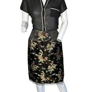 Karen Kane Women’s Black Silk Blend Pencil Skirt Size 4 26X24 Asian Dragon Motif